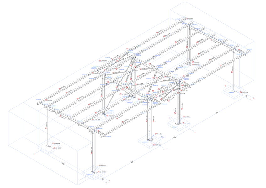 Technische Zeichnung des Gerüstaufbaus am Großmarkt, inklusive Maßeinheiten